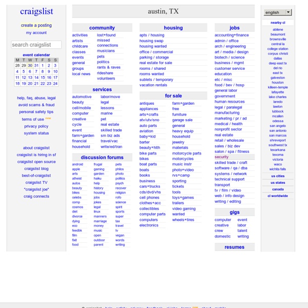 Craigslist: austin classifieds for jobs, apartments, personals, for sale, services, community, and events