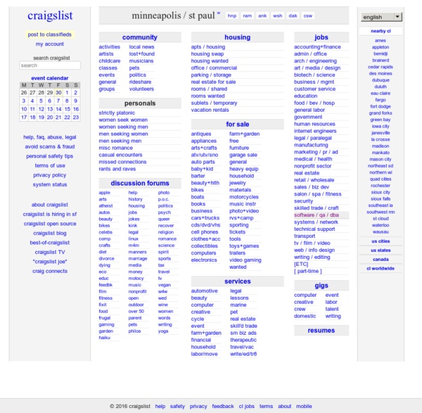 Craigslist: minneapolis / st paul classifieds for jobs, apartments, personals, for sale, services, community, and events