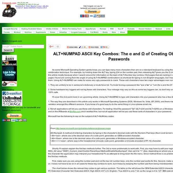 ALT+NUMPAD ASCII Key Combos: The α and Ω of Creating Obscure Passwords