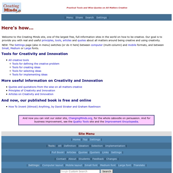 CreatingMinds - tools, techniques, methods, quotes and quotations on all matters creative