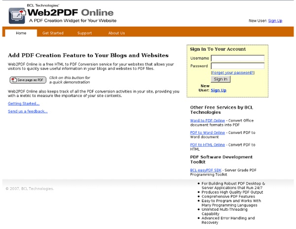 Web2PDF Online Widget: Quickly Provide PDF Creation Capability to your blogs and websites, converting HTML to PDF.