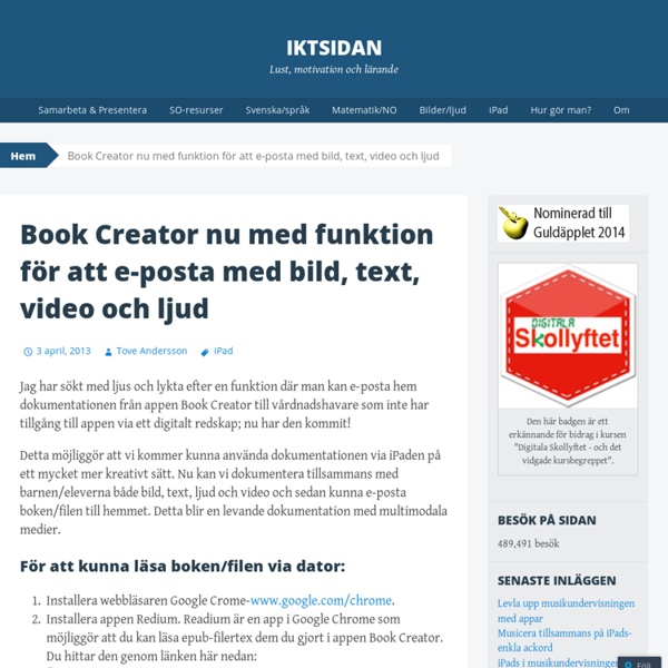 Book Creator nu med funktion för att e-posta med bild, text, video och ljud