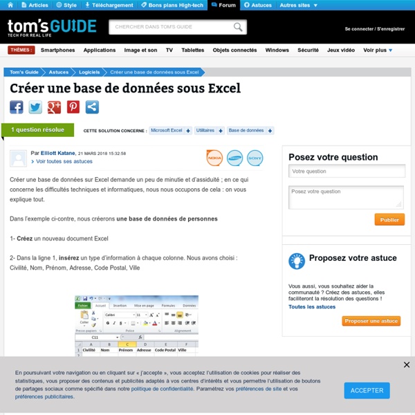 Créer une base de données sous Excel