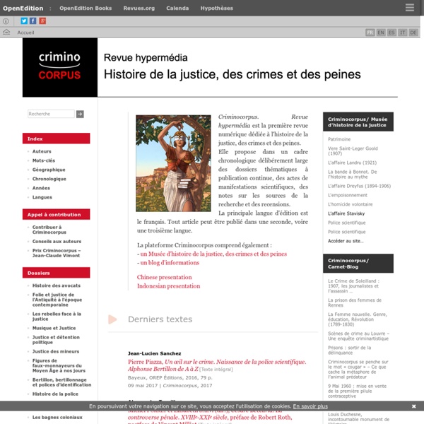 Criminocorpus, revue hypermédia - Histoire de la justice, des crimes et des peines