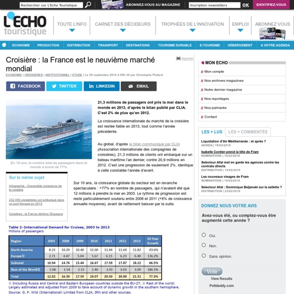 Croisière : la France est le neuvième marché mondial
