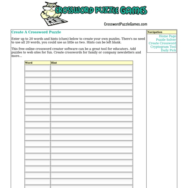 Crossword Puzzle Games - Create Puzzles
