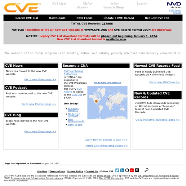 CVE - Common Vulnerabilities and Exposures (CVE)