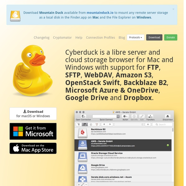 Libre server and cloud storage browser for Mac and Windows with support for FTP, SFTP, WebDAV, Amazon S3, OpenStack Swift, Backblaze B2, Microsoft Azure & OneDrive, Google Drive and Dropbox