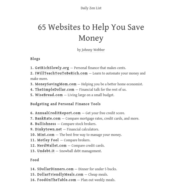 Daily Zen List — 65 Websites to Help You Save Money