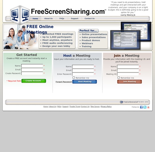 Meeting Dashboard - Free Screen Sharing - Online Meetings, Web Conferencing Tools
