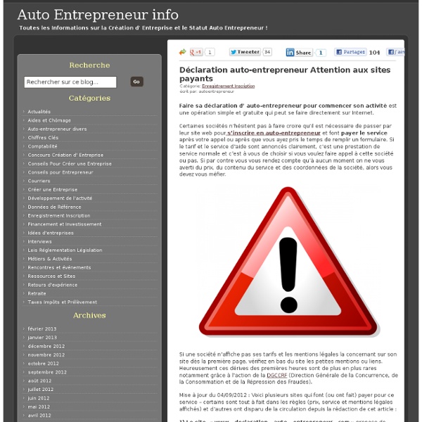 Déclaration auto-entrepreneur Attention : 4 sites payants