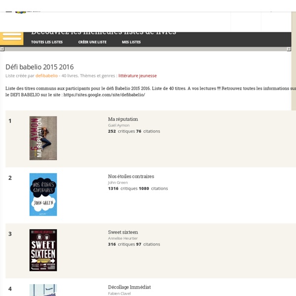 Défi babelio 2015 2016 - Liste de 40 livres