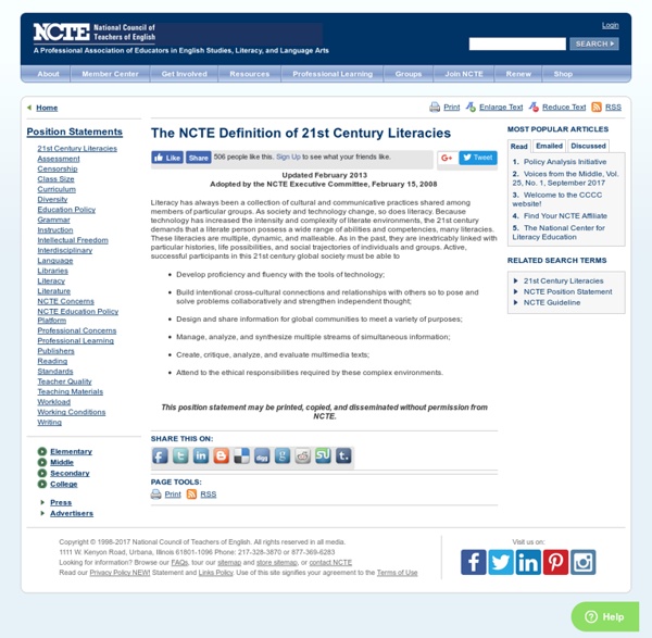 The NCTE Definition of 21st Century Literacies