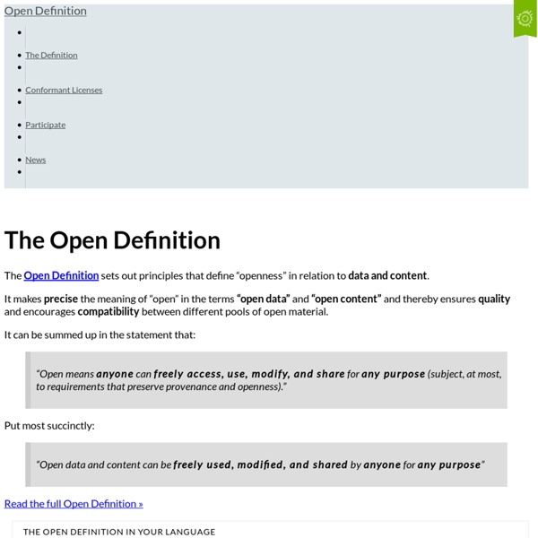 The Open Definition - Open Definition - Defining Open in Open Data, Open Content and Open Knowledge