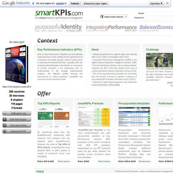 SmartKPIs.com - KPI examples, KPI definitions, KPI reporting, templates, advice and smart performance resources