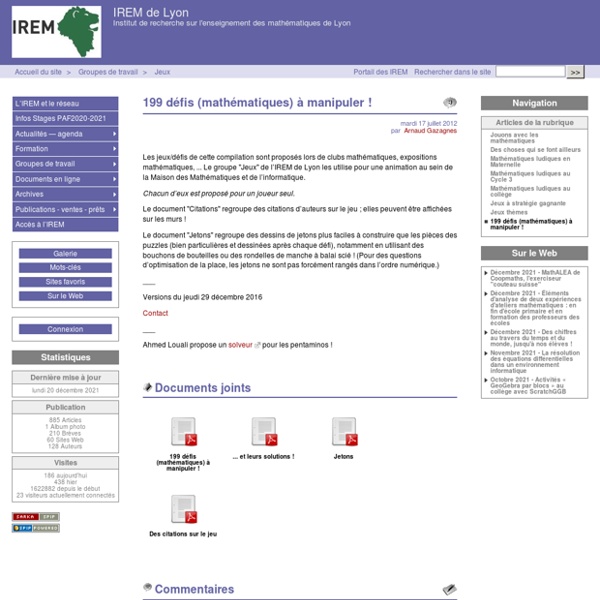 135 défis (mathématiques) à manipuler ! - IREM de Lyon