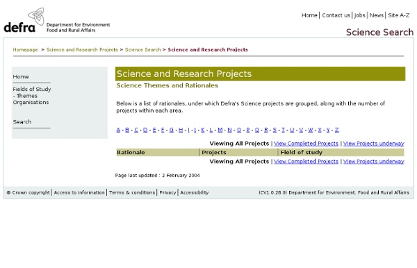 DEFRA - Liste des études de recherche finalisées ou non (avec rapports en ligne)
