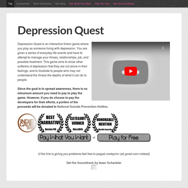 Depression Quest: An Interactive (non)Fiction About Living with Depression