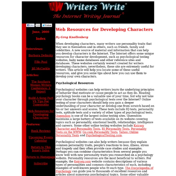 Web Resources for Developing Characters