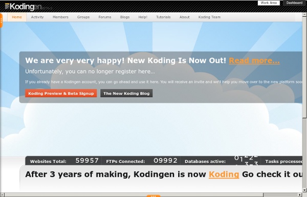 Kodingen - The Cloud Development Environment, Online Code Editor, Cloud Hosting, Web based access to file-system, ftp & svn integration