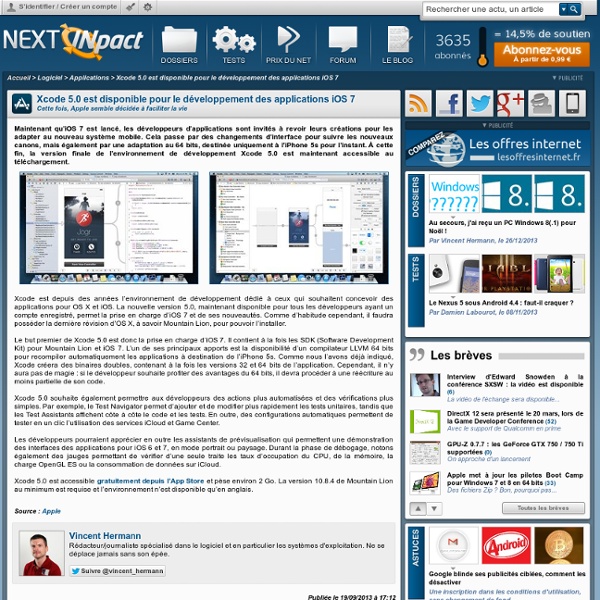 Xcode 5.0 est disponible pour le développement des applications iOS 7