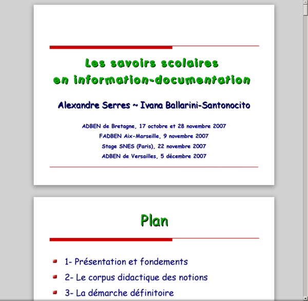 Savoirs scolaires en info doc