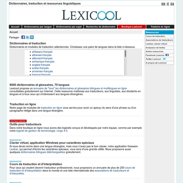 Dictionnaires multilingues en ligne et ressources linguistiques