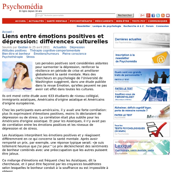 Liens entre émotions positives et dépression: différences culturelles