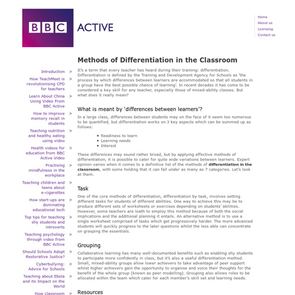 Methods of Differentiation in the Classroom
