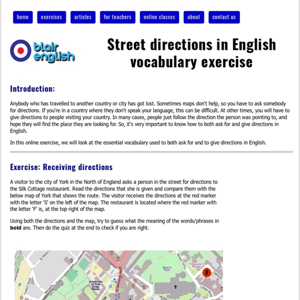 Asking For and Giving Street Directions English Exercise
