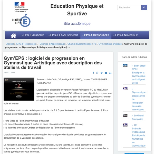 Gym'EPS : logiciel de progression en Gymnastique Artistique avec description des ateliers de travail
