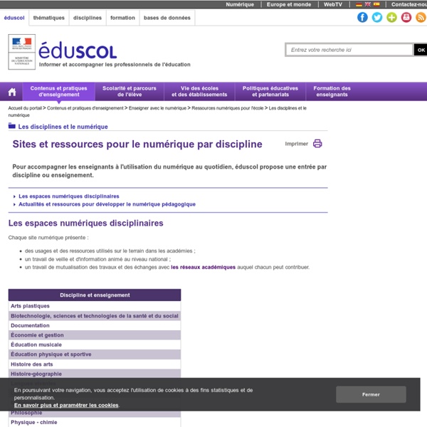 Le numérique dans les disciplines - Les sites ressources pour le numérique par discipline