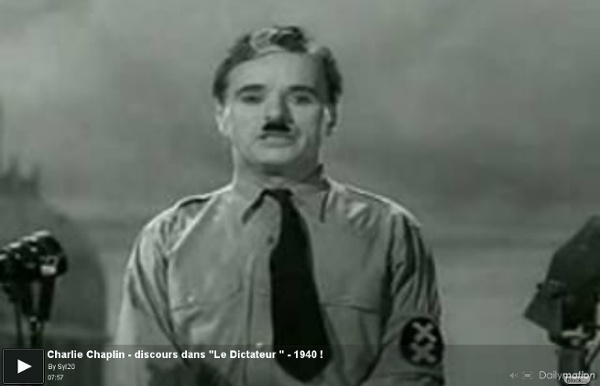 Charlie Chaplin - discours dans "Le Dictateur " - 1940 ! - une vidéo Actu et Politique