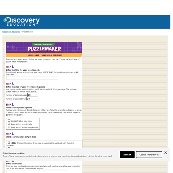 Make your own Word Search with Discovery Education's Puzzlemaker