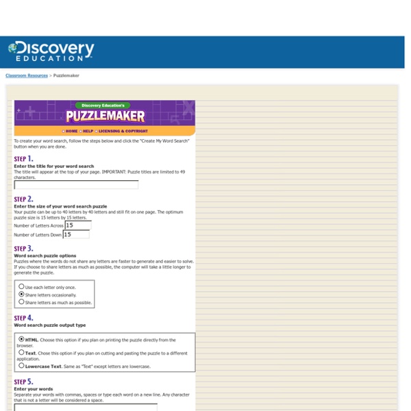 Make your own Word Search with Discovery Education's Puzzlemaker!