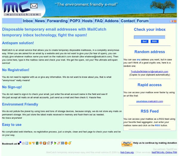Disposable Temporary Email Addresses - AntiSpam Temporary Inbox at MailCatch.com - About