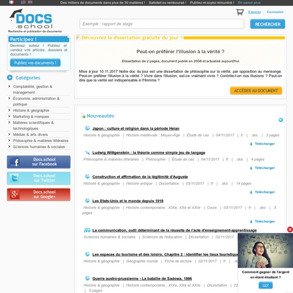 Docs.school : dissertation, étude marché, fiche lecture, commentaire texte, commentaire arrêt, étude de cas, rapport stage