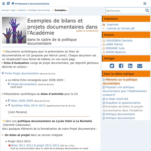 Bilans et projets documentaires dans l’Académie - Les Enseignants Documentalistes de l’Académie de Poitiers