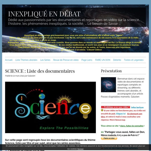 SCIENCE : Liste des documentaires