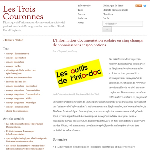 PEDAG/DIDACT : L'Information-documentation scolaire en cinq champs de connaissances et 1500 notions