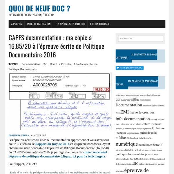 CAPES documentation : copie à 16.85/20 en Politique Documentaire