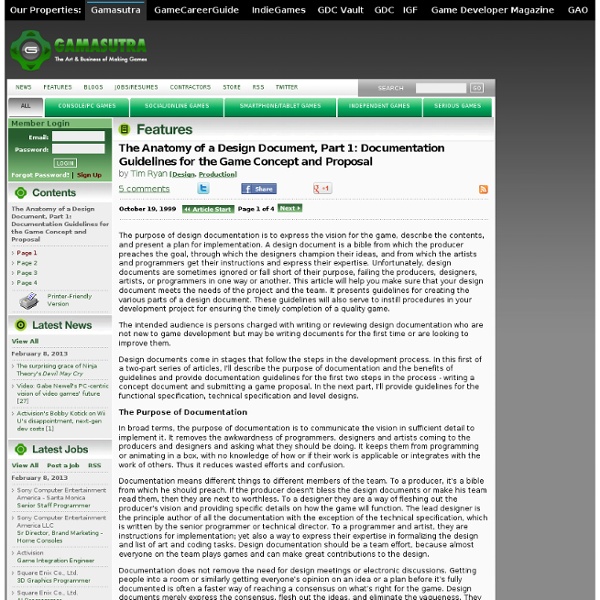 The Anatomy of a Design Document, Part 1: Documentation Guidelines for the Game Concept and Proposal
