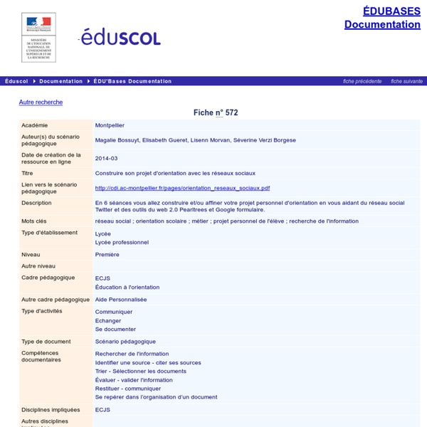 EDU'bases documentation - Construire son projet d'orientation avec les réseaux sociaux