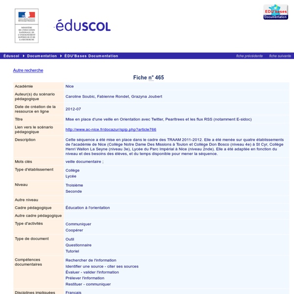 Mise en place d'une veille en Orientation avec Twitter, Pearltrees et les flux RSS (notamment E-sidoc)