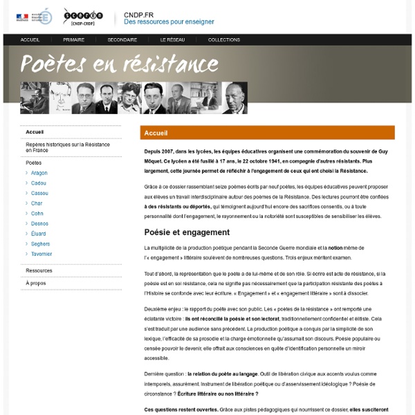 Accueil - Poètes en résistance - Centre National de Documentation Pédagogique