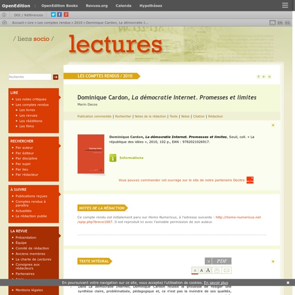 Dominique Cardon, La démocratie Internet. Promesses et limites