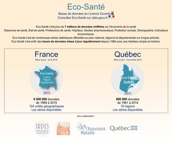 Bases de données en libre accès en économie de la santé. France, Régions, Départements, Québec (IRDES)