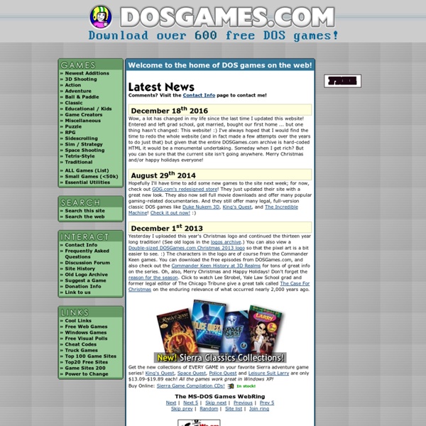 Free games: Download over 600 DOS games. Shareware and freeware, reviews, help getting games working!