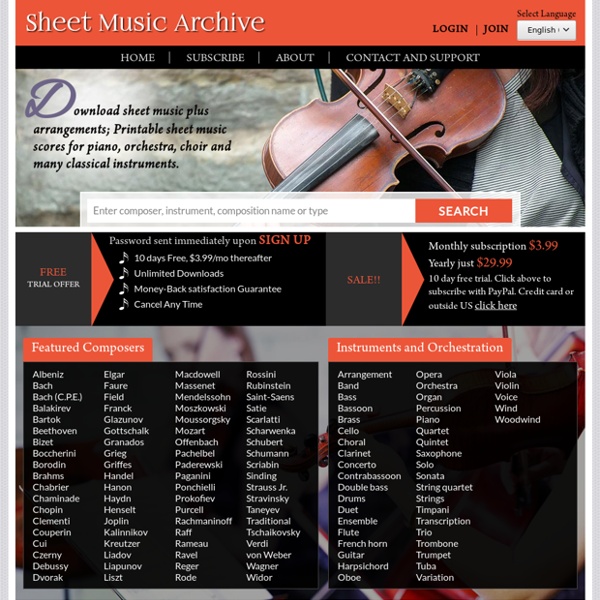 Sheet Music Archive downloadable sheet music plus free classical music score downloads for piano and more.