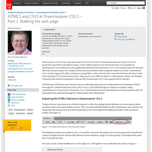 HTML5 and CSS3 in Dreamweaver CS5.5 – Part 1: Building the web page
